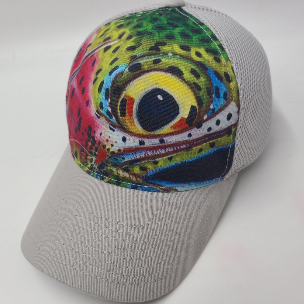 Simms Hat Fitted S-M Trucker Mesh Gray Rainbow Trout Fishing Outdoors Casual Men